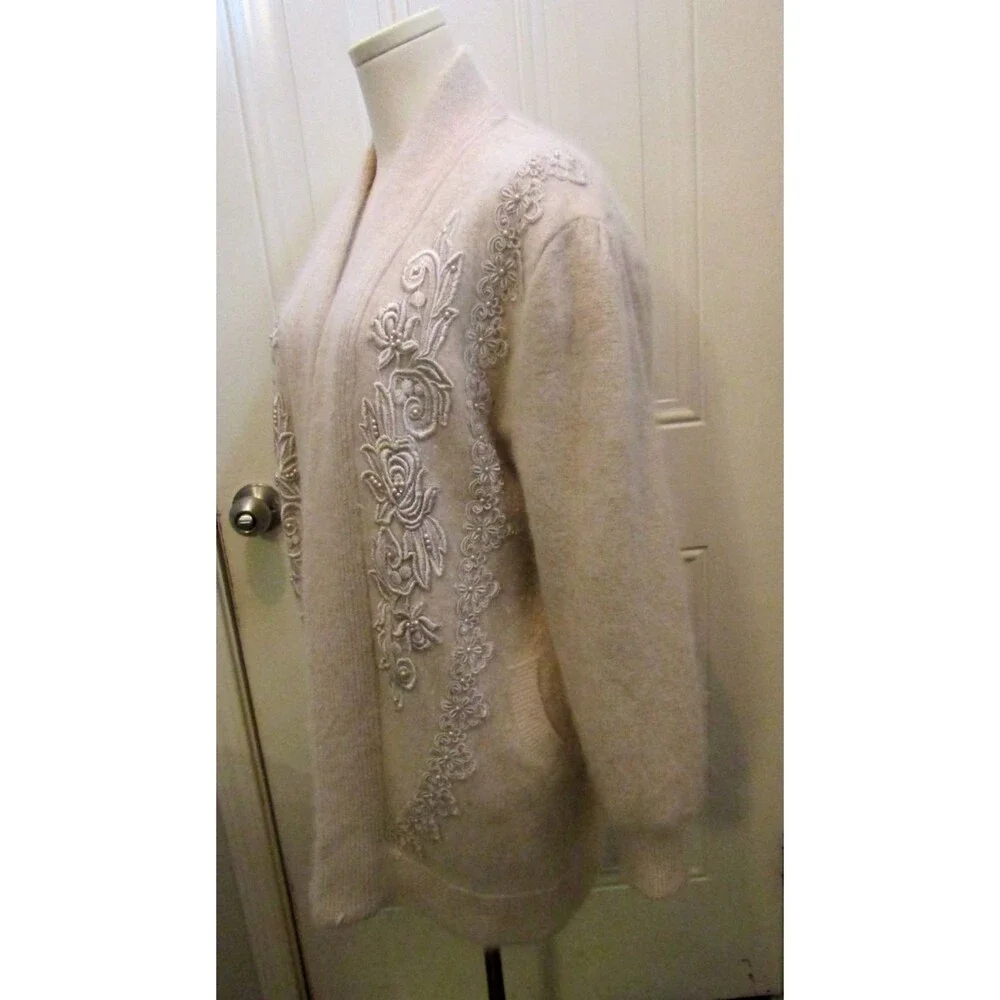 Vintage Gizel Angora Pearl Embroidered Cardigan L XL Cottagecore Luxe Korea